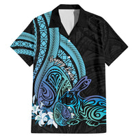 Turquoise Polynesia Easter Day Family Matching Mermaid Dress and Hawaiian Shirt Eggs With Bunny Polynesian Pattern LT14 Dad's Shirt - Short Sleeve Turquoise - Polynesian Pride