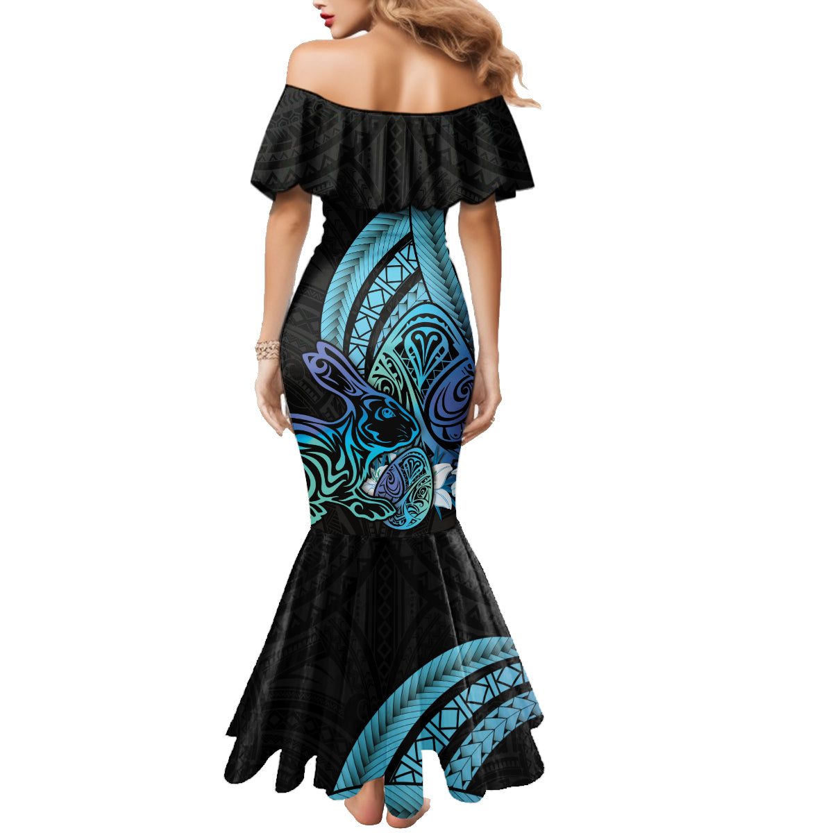 Turquoise Polynesia Easter Day Family Matching Mermaid Dress and Hawaiian Shirt Eggs With Bunny Polynesian Pattern LT14 - Polynesian Pride