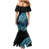 Turquoise Polynesia Easter Day Family Matching Mermaid Dress and Hawaiian Shirt Eggs With Bunny Polynesian Pattern LT14 - Polynesian Pride