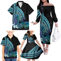 Turquoise Polynesia Easter Day Family Matching Off The Shoulder Long Sleeve Dress and Hawaiian Shirt Eggs With Bunny Polynesian Pattern LT14 - Polynesian Pride