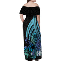 Turquoise Polynesia Easter Day Family Matching Off Shoulder Maxi Dress and Hawaiian Shirt Eggs With Bunny Polynesian Pattern LT14 - Polynesian Pride