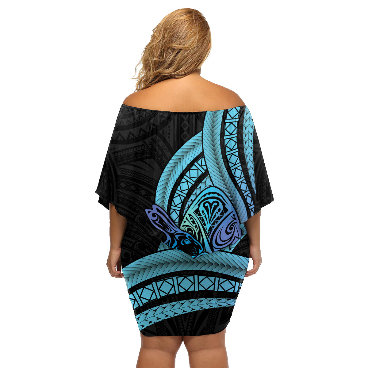 Turquoise Polynesia Easter Day Family Matching Off Shoulder Short Dress and Hawaiian Shirt Eggs With Bunny Polynesian Pattern LT14 - Polynesian Pride