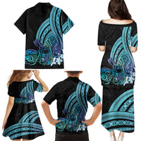 Turquoise Polynesia Easter Day Family Matching Puletasi and Hawaiian Shirt Eggs With Bunny Polynesian Pattern LT14 - Polynesian Pride