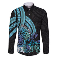 Turquoise Polynesia Easter Day Family Matching Short Sleeve Bodycon Dress and Hawaiian Shirt Eggs With Bunny Polynesian Pattern LT14 Dad's Shirt - Long Sleeve Turquoise - Polynesian Pride