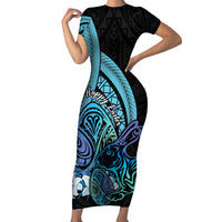 Turquoise Polynesia Easter Day Family Matching Short Sleeve Bodycon Dress and Hawaiian Shirt Eggs With Bunny Polynesian Pattern LT14 Mom's Dress Turquoise - Polynesian Pride
