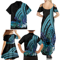 Turquoise Polynesia Easter Day Family Matching Summer Maxi Dress and Hawaiian Shirt Eggs With Bunny Polynesian Pattern LT14 - Polynesian Pride