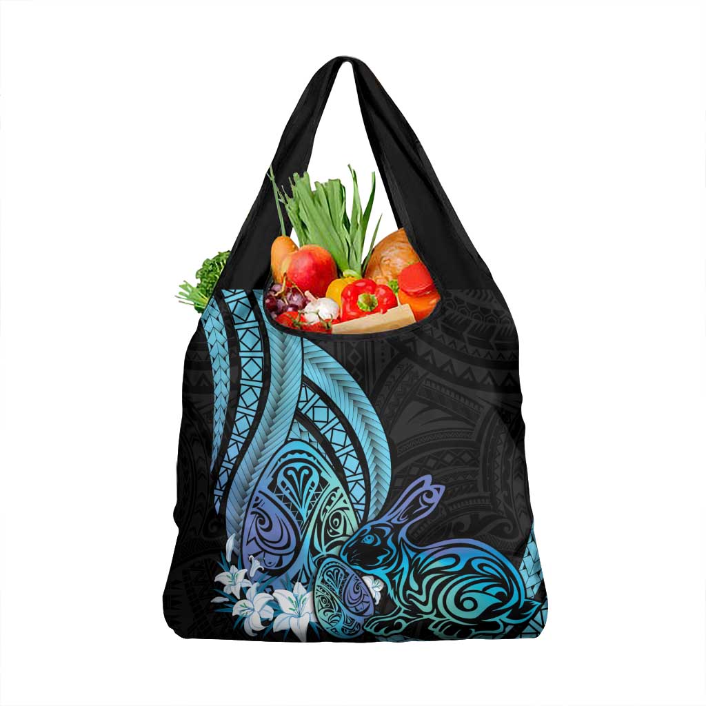 Turquoise Polynesia Easter Day Grocery Bag Eggs With Bunny Polynesian Pattern LT14 1-pack One Size Turquoise - Polynesian Pride
