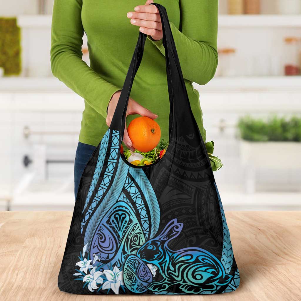 Turquoise Polynesia Easter Day Grocery Bag Eggs With Bunny Polynesian Pattern LT14 - Polynesian Pride