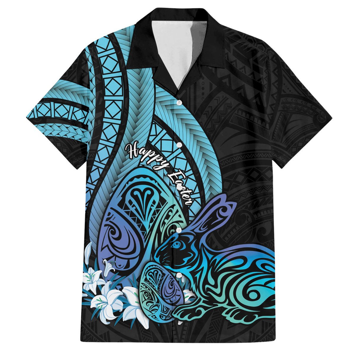 Turquoise Polynesia Easter Day Hawaiian Shirt Eggs With Bunny Polynesian Pattern LT14 Turquoise - Polynesian Pride