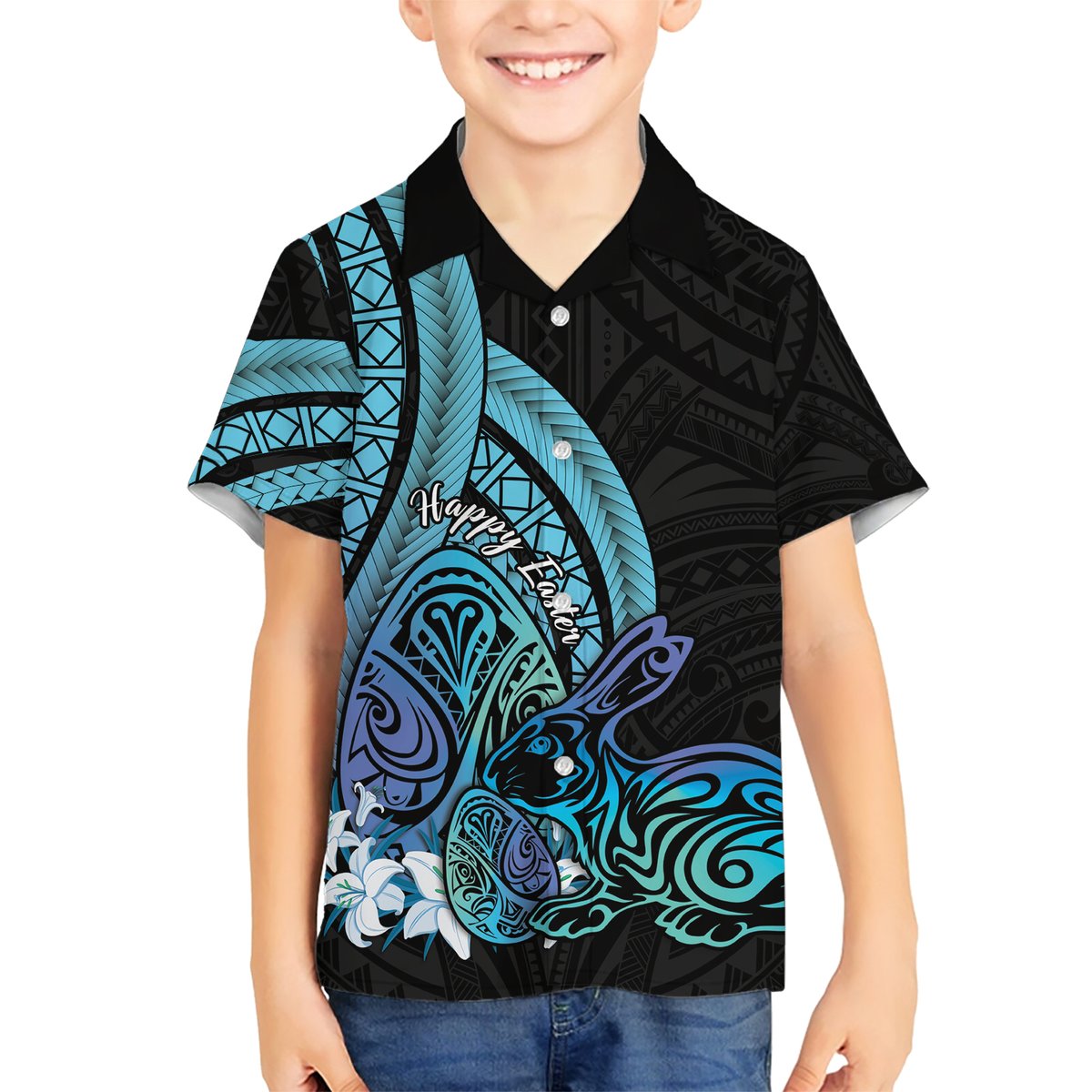 Turquoise Polynesia Easter Day Hawaiian Shirt Eggs With Bunny Polynesian Pattern LT14 - Polynesian Pride