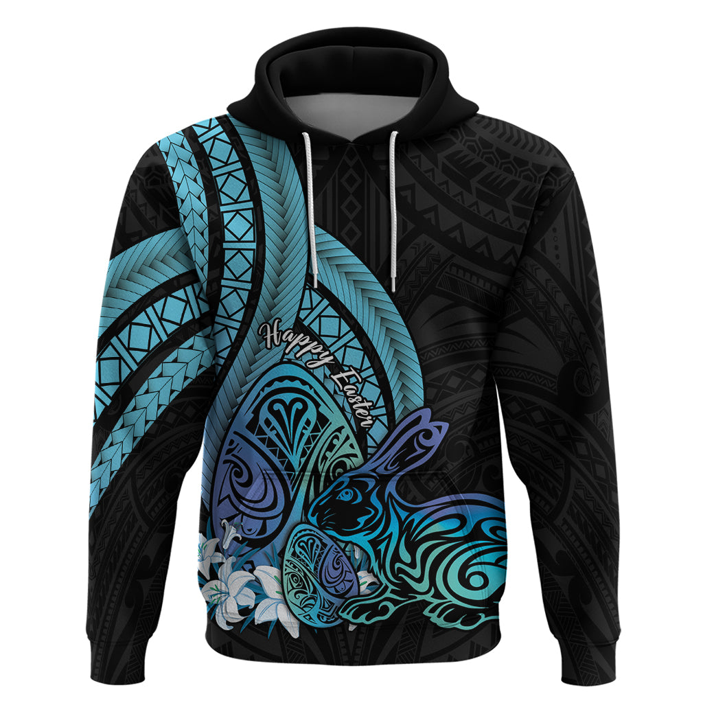Turquoise Polynesia Easter Day Hoodie Eggs With Bunny Polynesian Pattern LT14 Pullover Hoodie Turquoise - Polynesian Pride