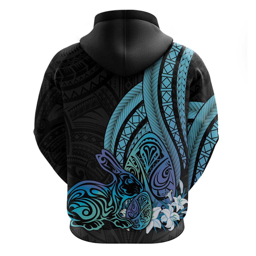 Turquoise Polynesia Easter Day Hoodie Eggs With Bunny Polynesian Pattern LT14 - Polynesian Pride
