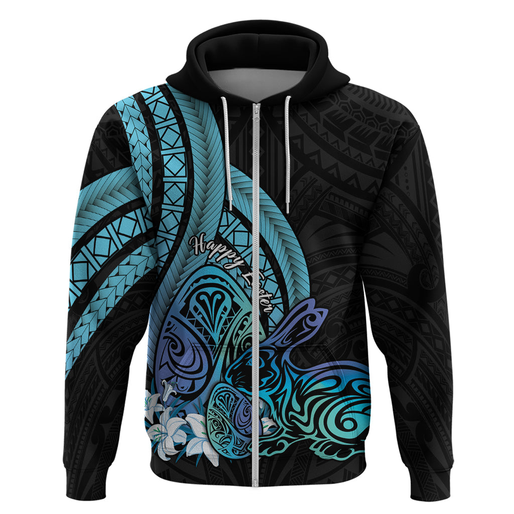Turquoise Polynesia Easter Day Hoodie Eggs With Bunny Polynesian Pattern LT14 Zip Hoodie Turquoise - Polynesian Pride