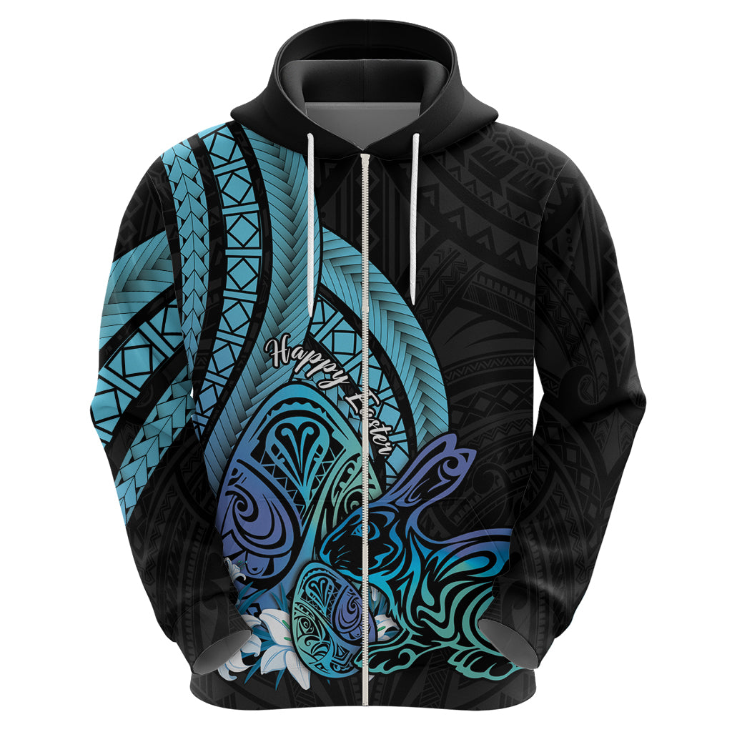 Turquoise Polynesia Easter Day Hoodie Eggs With Bunny Polynesian Pattern LT14 - Polynesian Pride