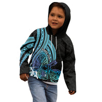 Turquoise Polynesia Easter Day Kid Hoodie Eggs With Bunny Polynesian Pattern