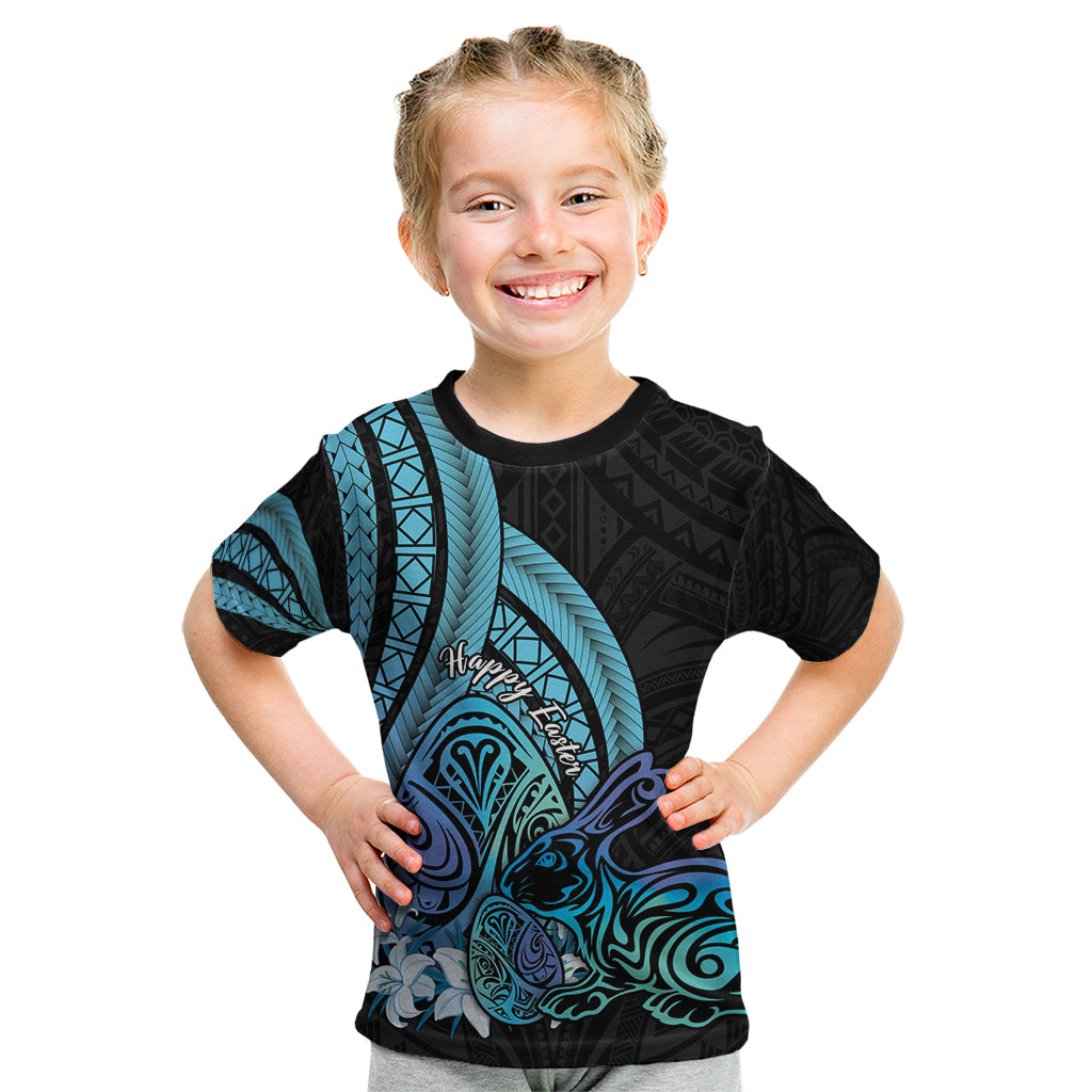 Turquoise Polynesia Easter Day Kid T Shirt Eggs With Bunny Polynesian Pattern