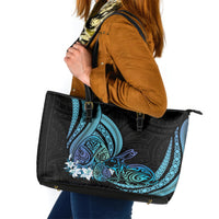 Turquoise Polynesia Easter Day Leather Tote Bag Eggs With Bunny Polynesian Pattern LT14 Turquoise - Polynesian Pride