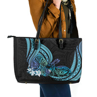 Turquoise Polynesia Easter Day Leather Tote Bag Eggs With Bunny Polynesian Pattern LT14 - Polynesian Pride