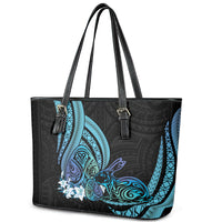 Turquoise Polynesia Easter Day Leather Tote Bag Eggs With Bunny Polynesian Pattern LT14 - Polynesian Pride
