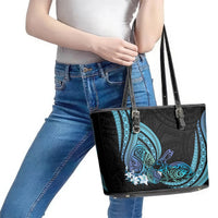 Turquoise Polynesia Easter Day Leather Tote Bag Eggs With Bunny Polynesian Pattern LT14 - Polynesian Pride