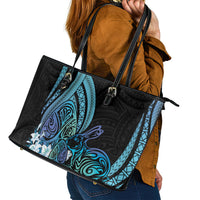 Turquoise Polynesia Easter Day Leather Tote Bag Eggs With Bunny Polynesian Pattern LT14 - Polynesian Pride