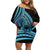 Turquoise Polynesia Easter Day Off Shoulder Short Dress Eggs With Bunny Polynesian Pattern