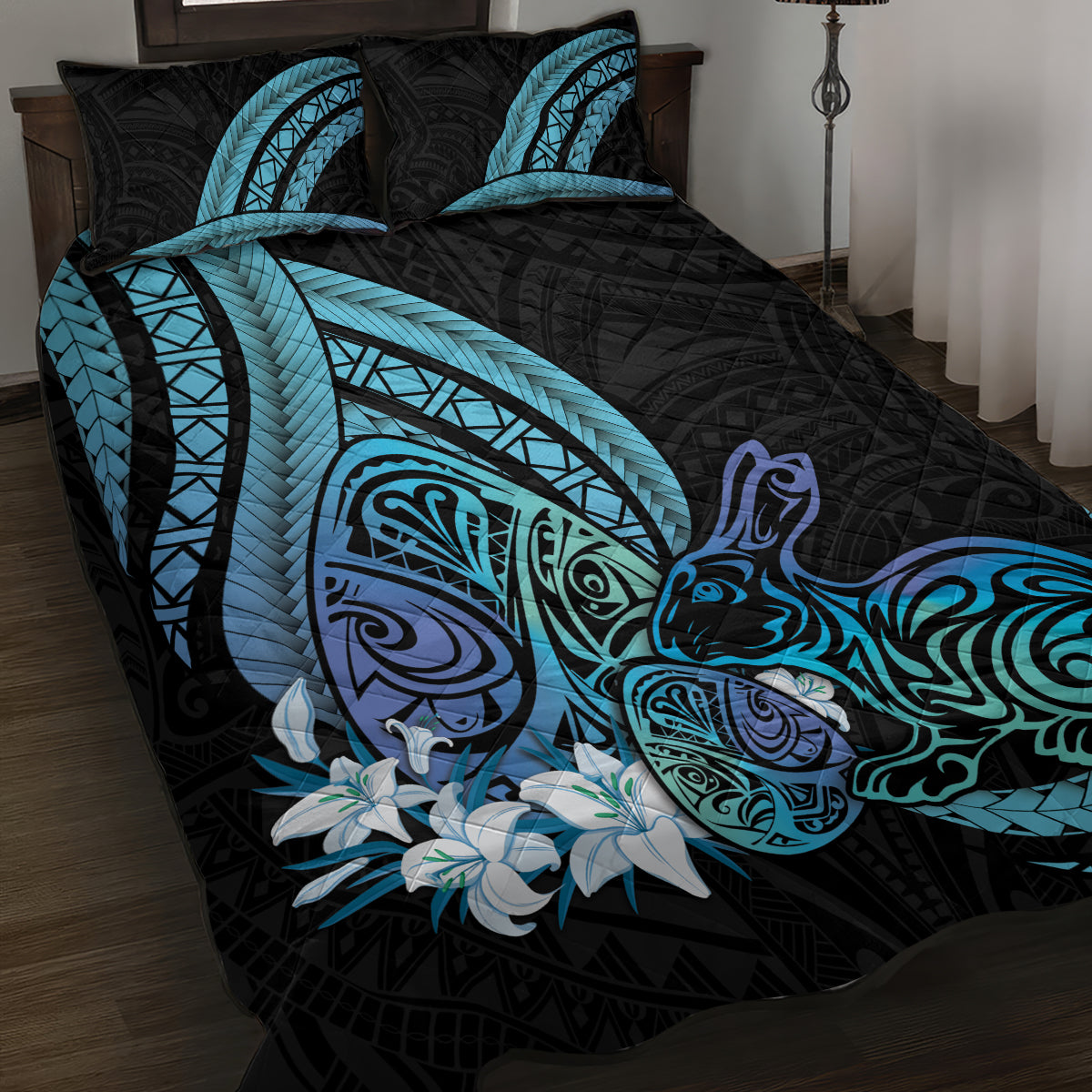 Turquoise Polynesia Easter Day Quilt Bed Set Eggs With Bunny Polynesian Pattern LT14 Turquoise - Polynesian Pride