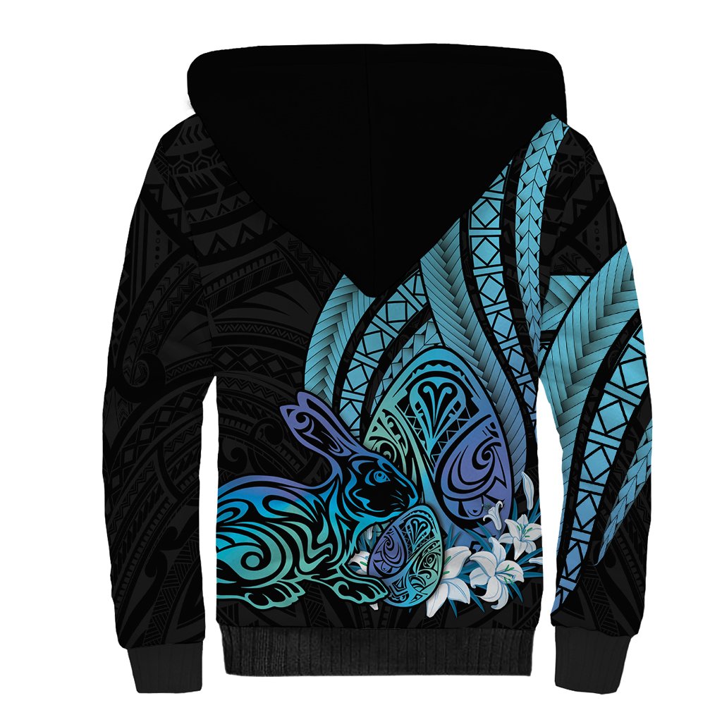 Turquoise Polynesia Easter Day Sherpa Hoodie Eggs With Bunny Polynesian Pattern LT14 - Polynesian Pride