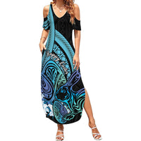 Turquoise Polynesia Easter Day Summer Maxi Dress Eggs With Bunny Polynesian Pattern LT14 Women Turquoise - Polynesian Pride