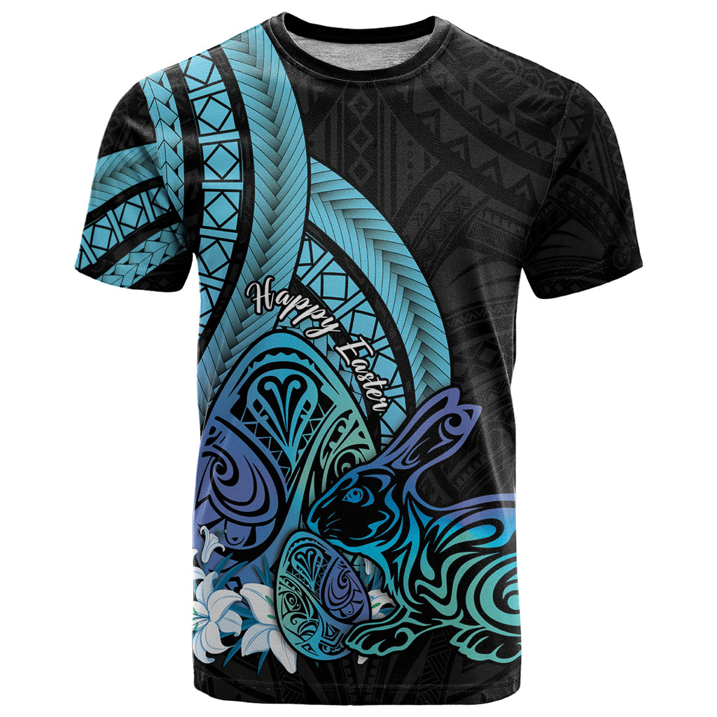 Turquoise Polynesia Easter Day T Shirt Eggs With Bunny Polynesian Pattern