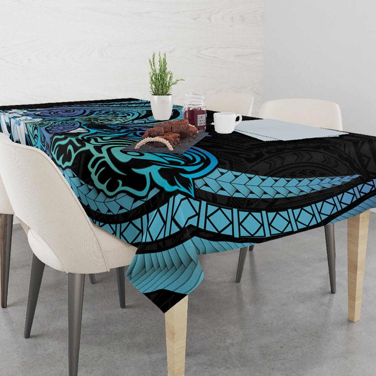 Turquoise Polynesia Easter Day Tablecloth Eggs With Bunny Polynesian Pattern LT14 - Polynesian Pride