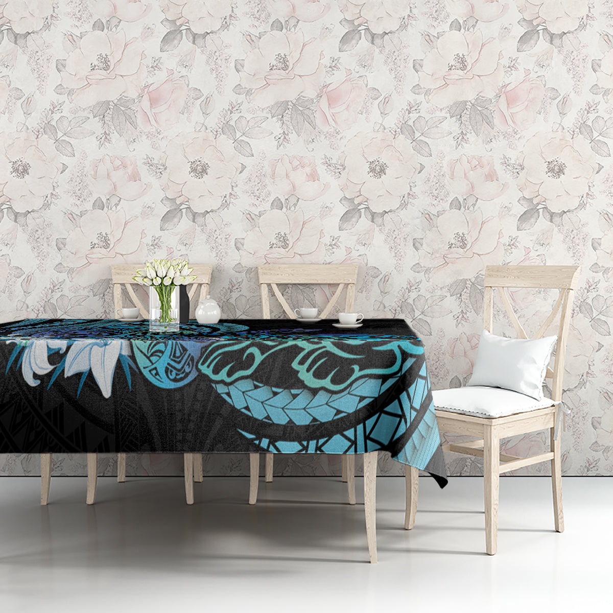 Turquoise Polynesia Easter Day Tablecloth Eggs With Bunny Polynesian Pattern LT14 - Polynesian Pride