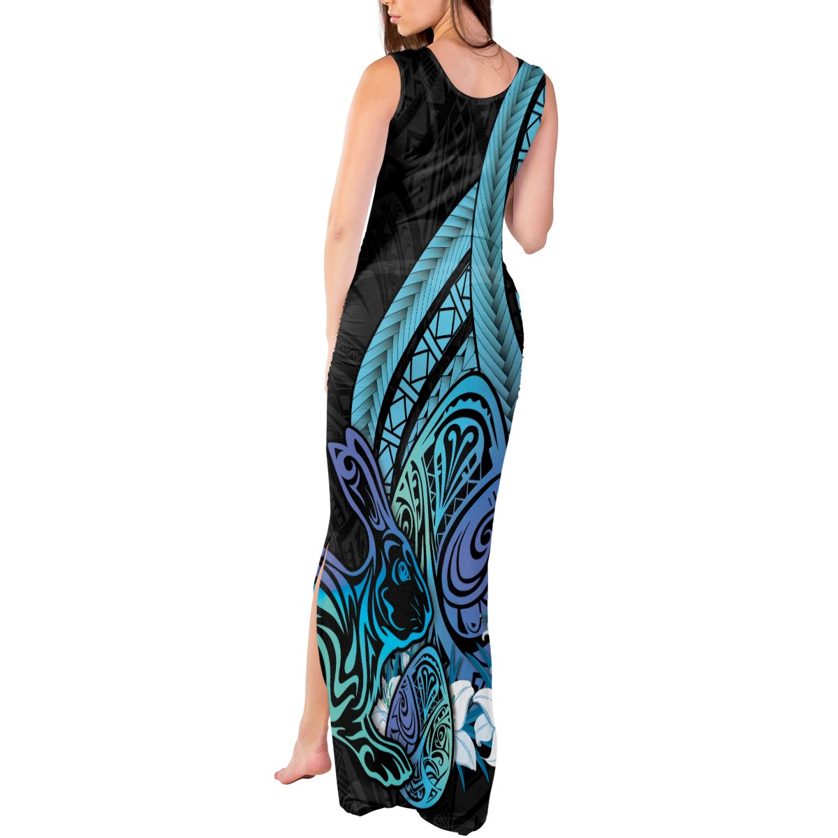 Turquoise Polynesia Easter Day Tank Maxi Dress Eggs With Bunny Polynesian Pattern LT14 - Polynesian Pride