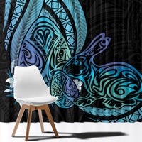 Turquoise Polynesia Easter Day Window Curtain Eggs With Bunny Polynesian Pattern LT14 - Polynesian Pride