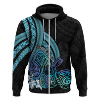 Turquoise Polynesia Easter Day Zip Hoodie Eggs With Bunny Polynesian Pattern