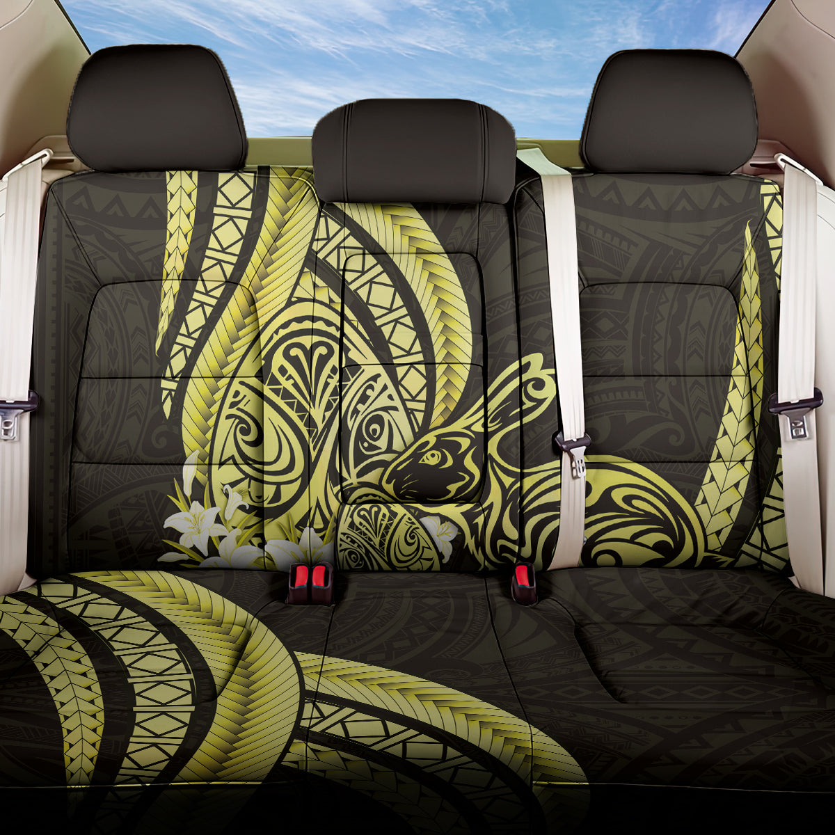 Yellow Polynesia Easter Day Back Car Seat Cover Eggs With Bunny Polynesian Pattern LT14