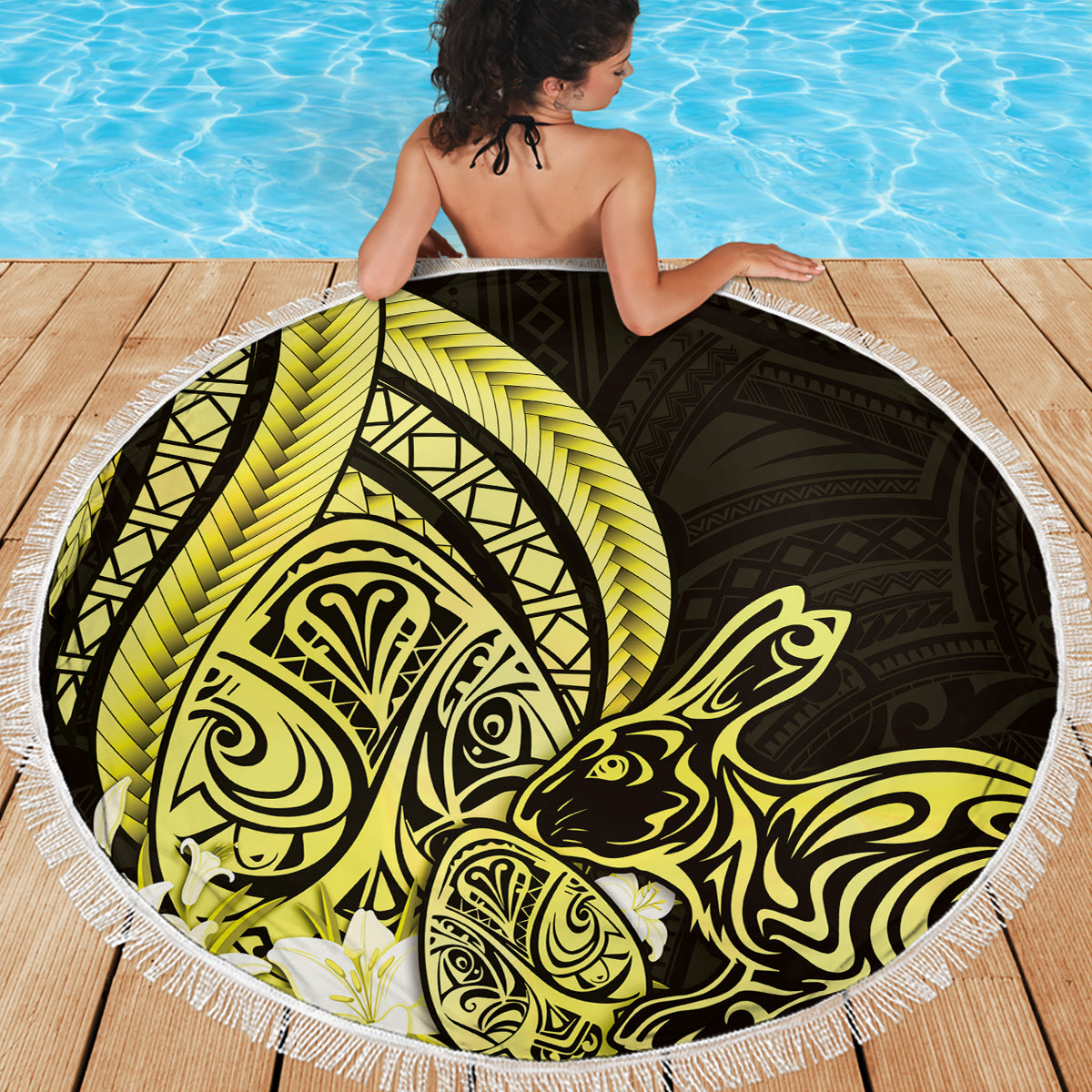 Yellow Polynesia Easter Day Beach Blanket Eggs With Bunny Polynesian Pattern LT14 - Polynesian Pride
