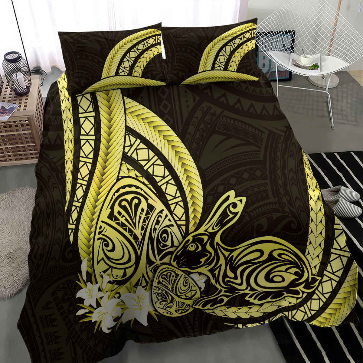 Yellow Polynesia Easter Day Bedding Set Eggs With Bunny Polynesian Pattern LT14 - Polynesian Pride