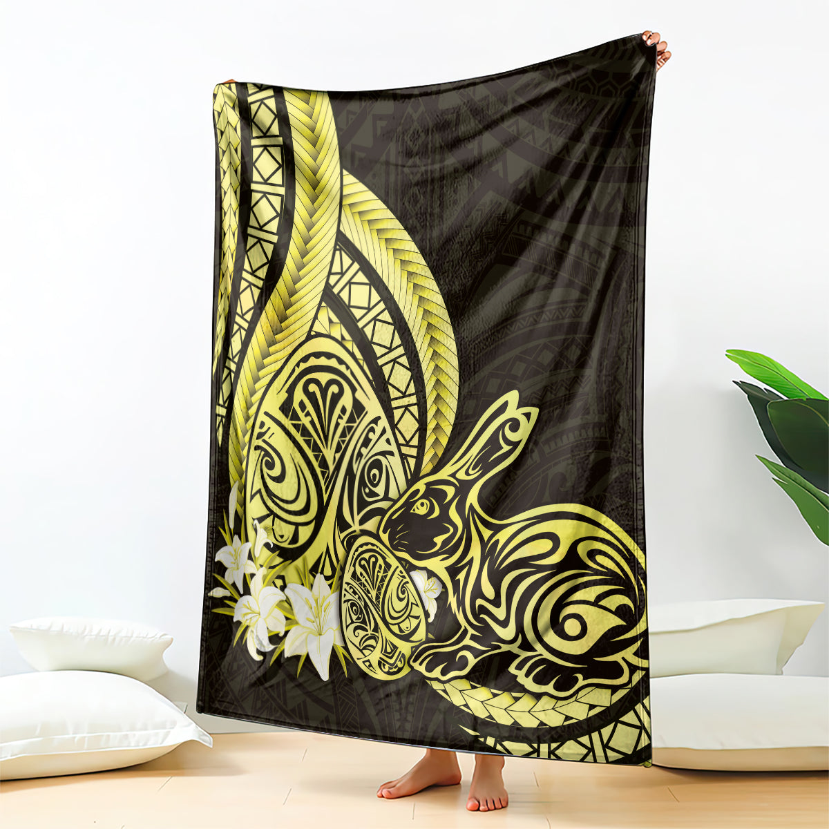 Yellow Polynesia Easter Day Blanket Eggs With Bunny Polynesian Pattern LT14 - Polynesian Pride