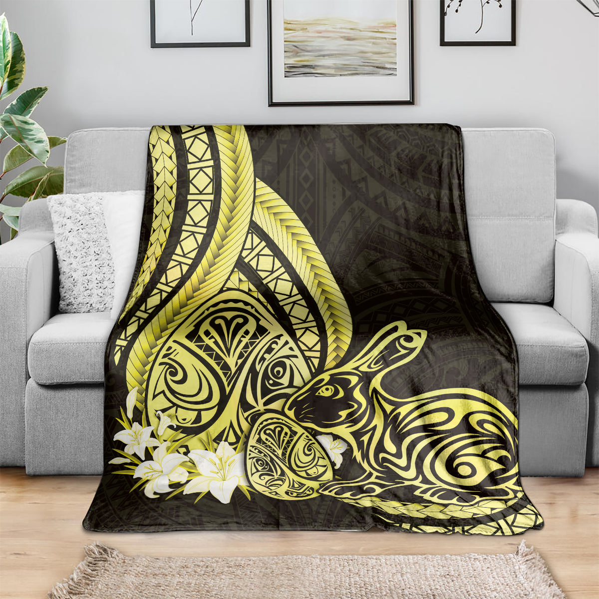 Yellow Polynesia Easter Day Blanket Eggs With Bunny Polynesian Pattern LT14 - Polynesian Pride