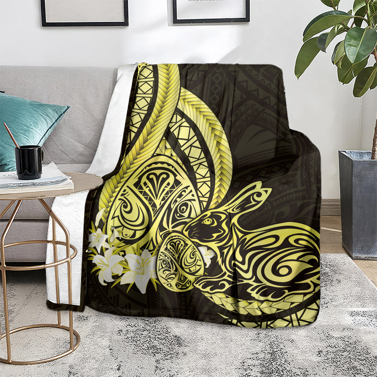 Yellow Polynesia Easter Day Blanket Eggs With Bunny Polynesian Pattern LT14 - Polynesian Pride