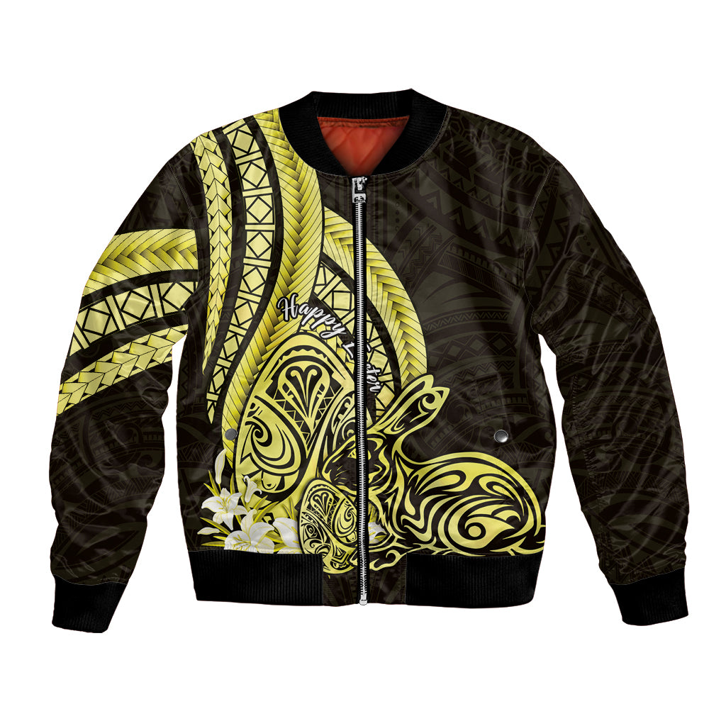 Yellow Polynesia Easter Day Bomber Jacket Eggs With Bunny Polynesian Pattern LT14 Unisex Yellow - Polynesian Pride