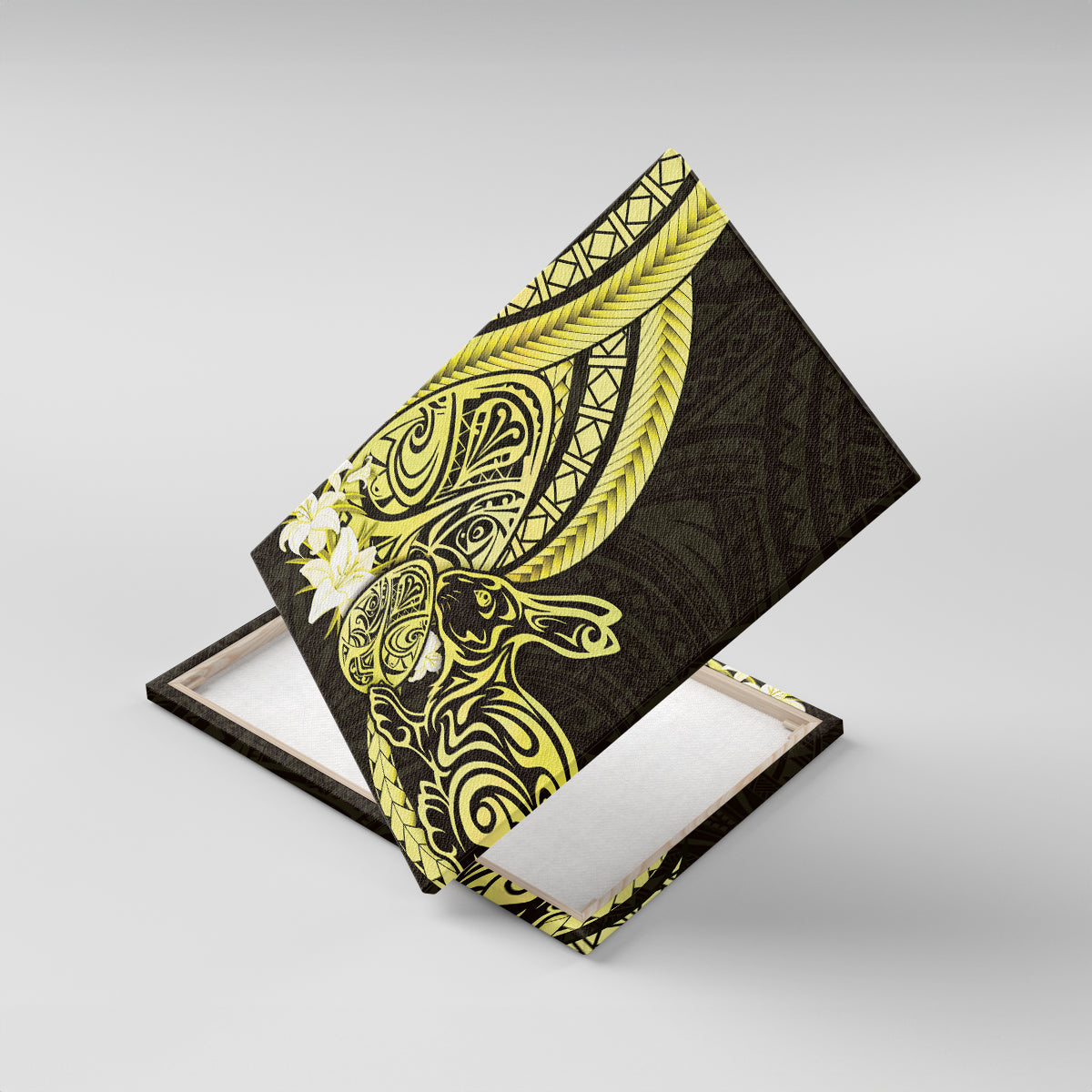 Yellow Polynesia Easter Day Canvas Wall Art Eggs With Bunny Polynesian Pattern LT14 With Frame Yellow - Polynesian Pride