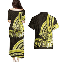 Yellow Polynesia Easter Day Couples Matching Puletasi and Hawaiian Shirt Eggs With Bunny Polynesian Pattern LT14 - Polynesian Pride
