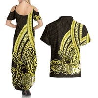 Yellow Polynesia Easter Day Couples Matching Summer Maxi Dress and Hawaiian Shirt Eggs With Bunny Polynesian Pattern LT14 - Polynesian Pride
