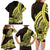 Yellow Polynesia Easter Day Family Matching Long Sleeve Bodycon Dress and Hawaiian Shirt Eggs With Bunny Polynesian Pattern