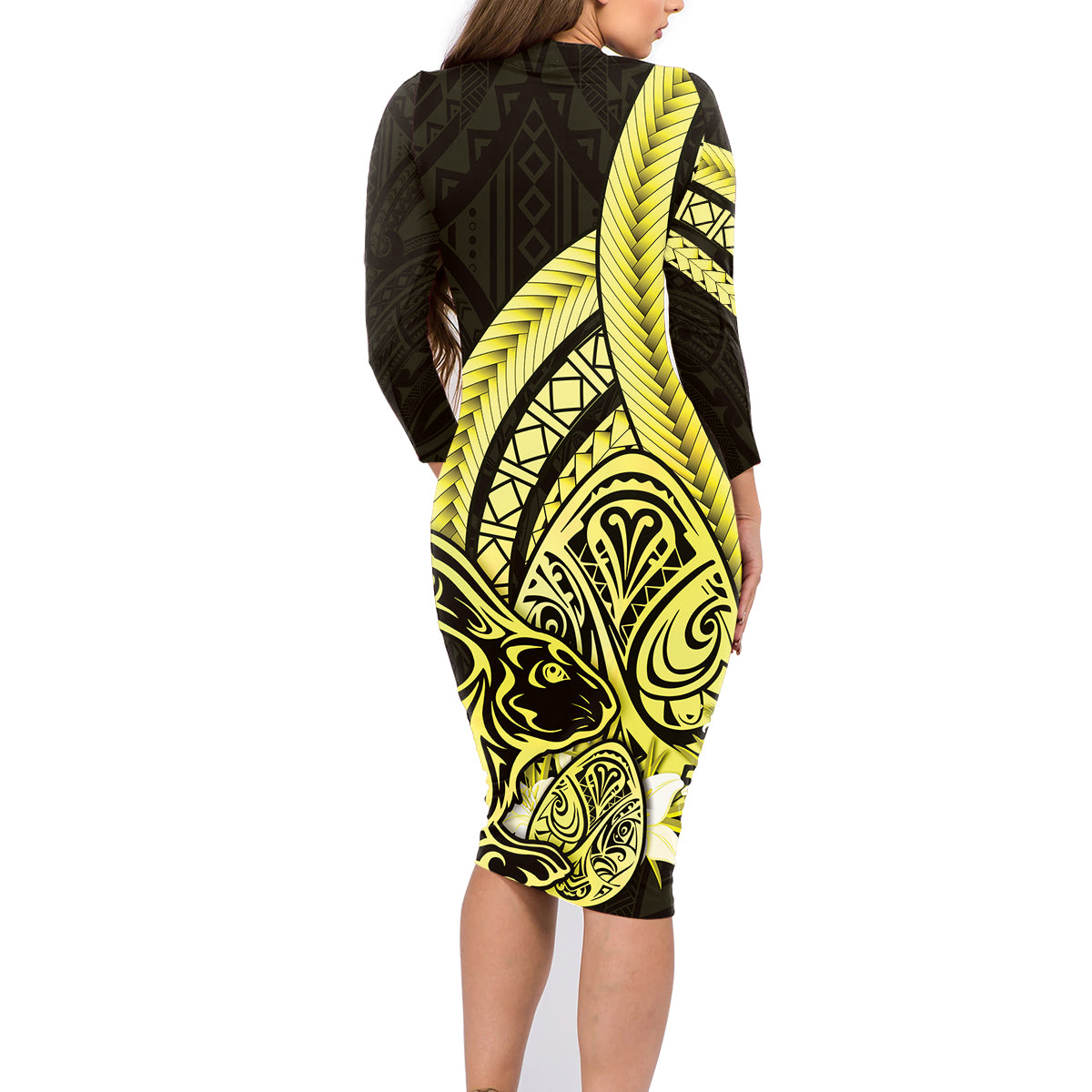 Yellow Polynesia Easter Day Family Matching Long Sleeve Bodycon Dress and Hawaiian Shirt Eggs With Bunny Polynesian Pattern LT14 - Polynesian Pride
