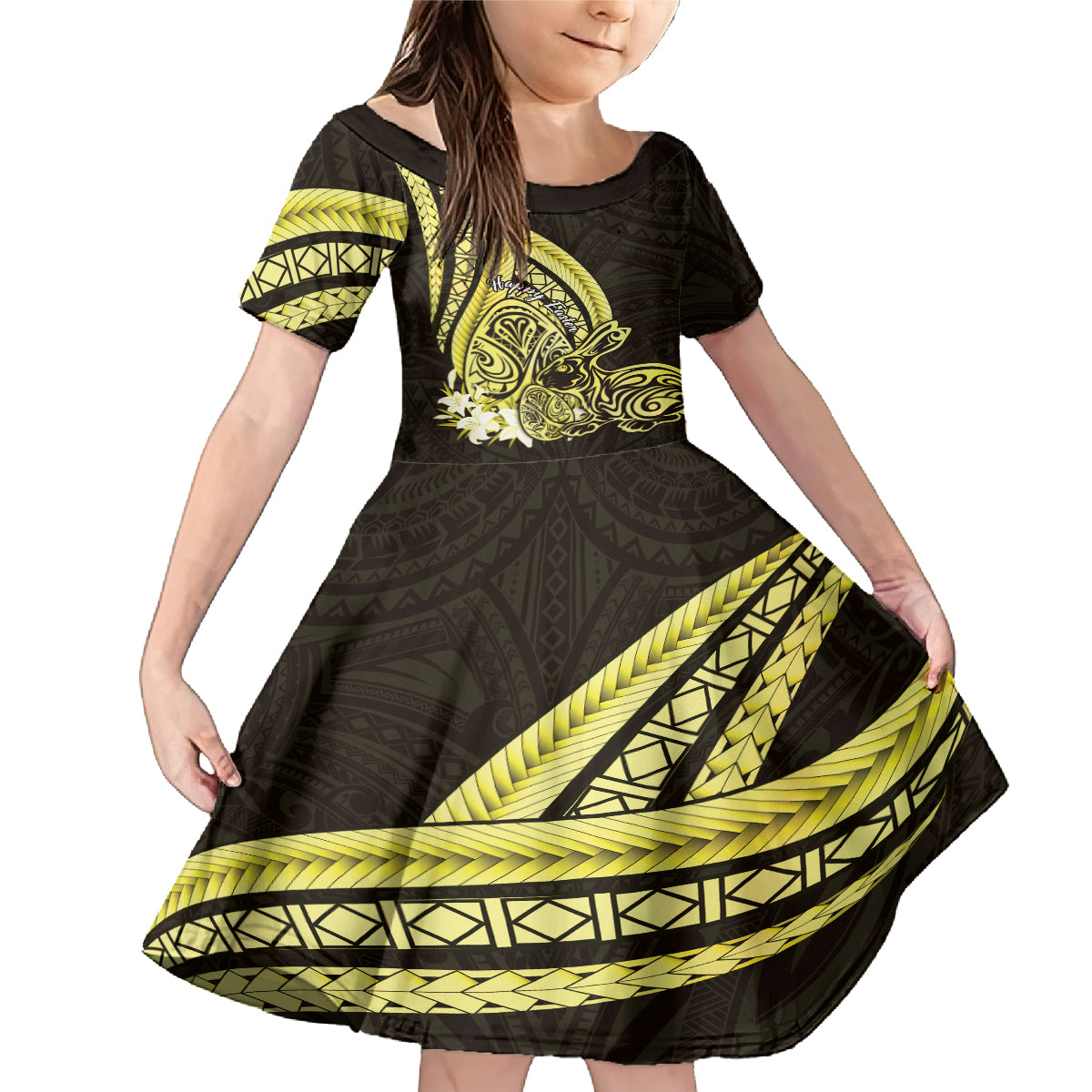 Yellow Polynesia Easter Day Family Matching Mermaid Dress and Hawaiian Shirt Eggs With Bunny Polynesian Pattern LT14 Daughter's Dress Yellow - Polynesian Pride