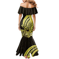 Yellow Polynesia Easter Day Family Matching Mermaid Dress and Hawaiian Shirt Eggs With Bunny Polynesian Pattern LT14 - Polynesian Pride