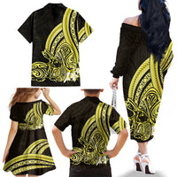 Yellow Polynesia Easter Day Family Matching Off The Shoulder Long Sleeve Dress and Hawaiian Shirt Eggs With Bunny Polynesian Pattern LT14 - Polynesian Pride